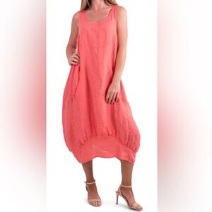 Gigi Moda Luna Hot Coral Linen Dress